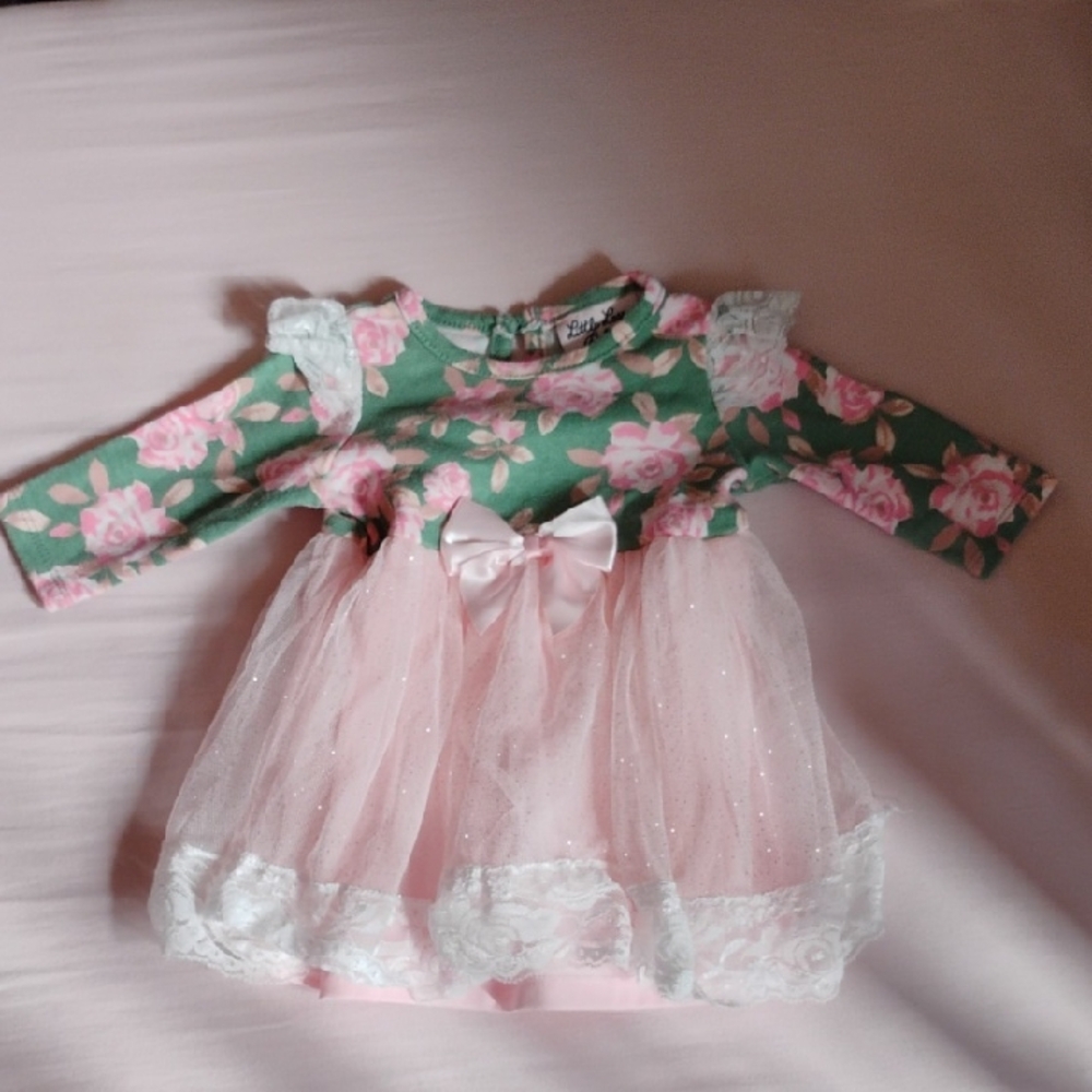 Little Lass Pink and Green Floral Dress